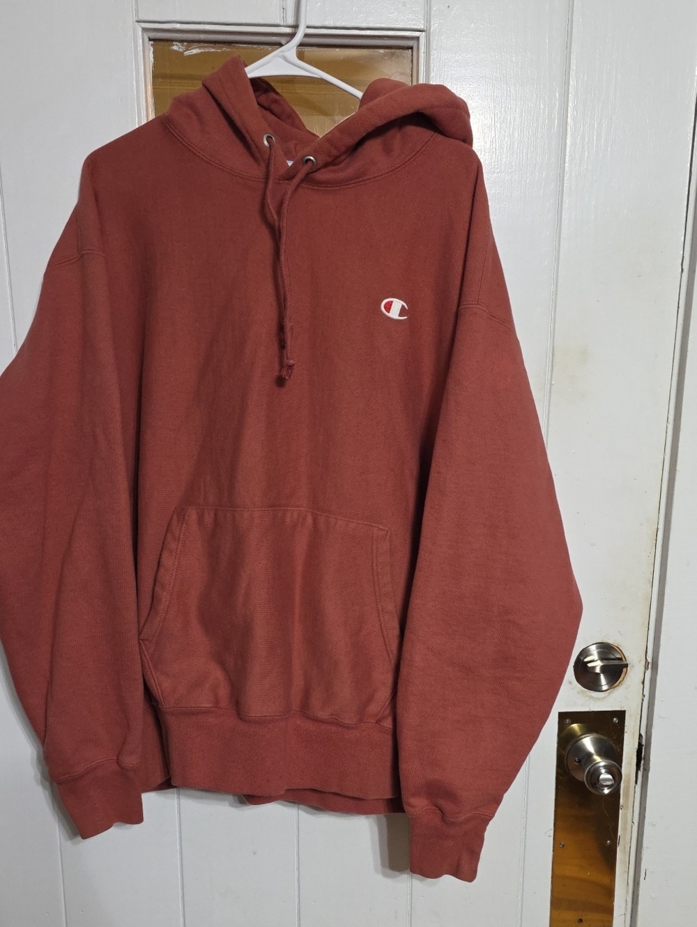 VTG Champion Men's Reverse Weave  Pullover Hoodie Rust **SPOTS** SZ 2X READ